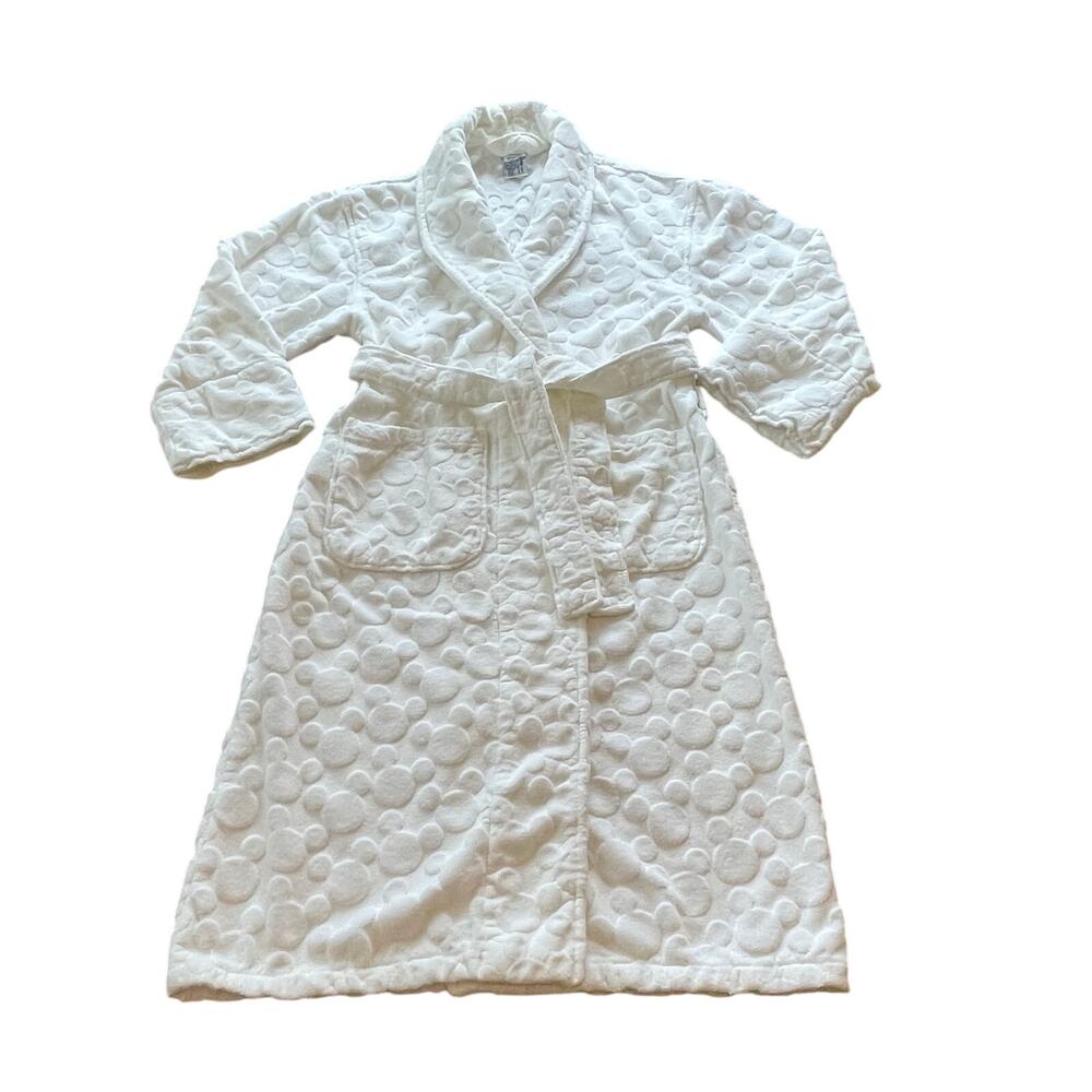 Disney Mickey Mouse Embossed White 100% Cotton Terry Cloth Bathrobe One Size